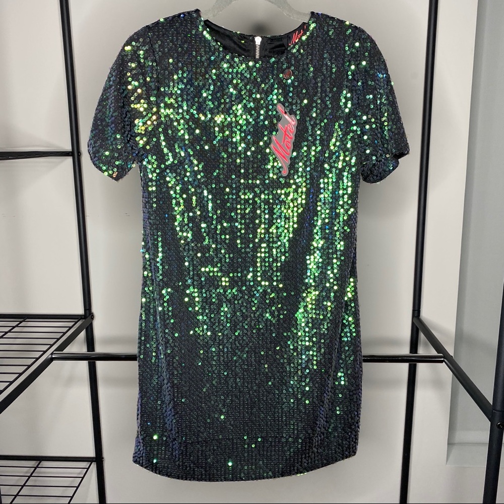 Motel Dolls Kill Iridescent Green Sequin Dress